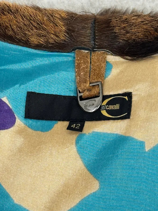 2000s Cavalli Beige Fur Collar Leather Eroded Long Jacket IBiDlxn 10