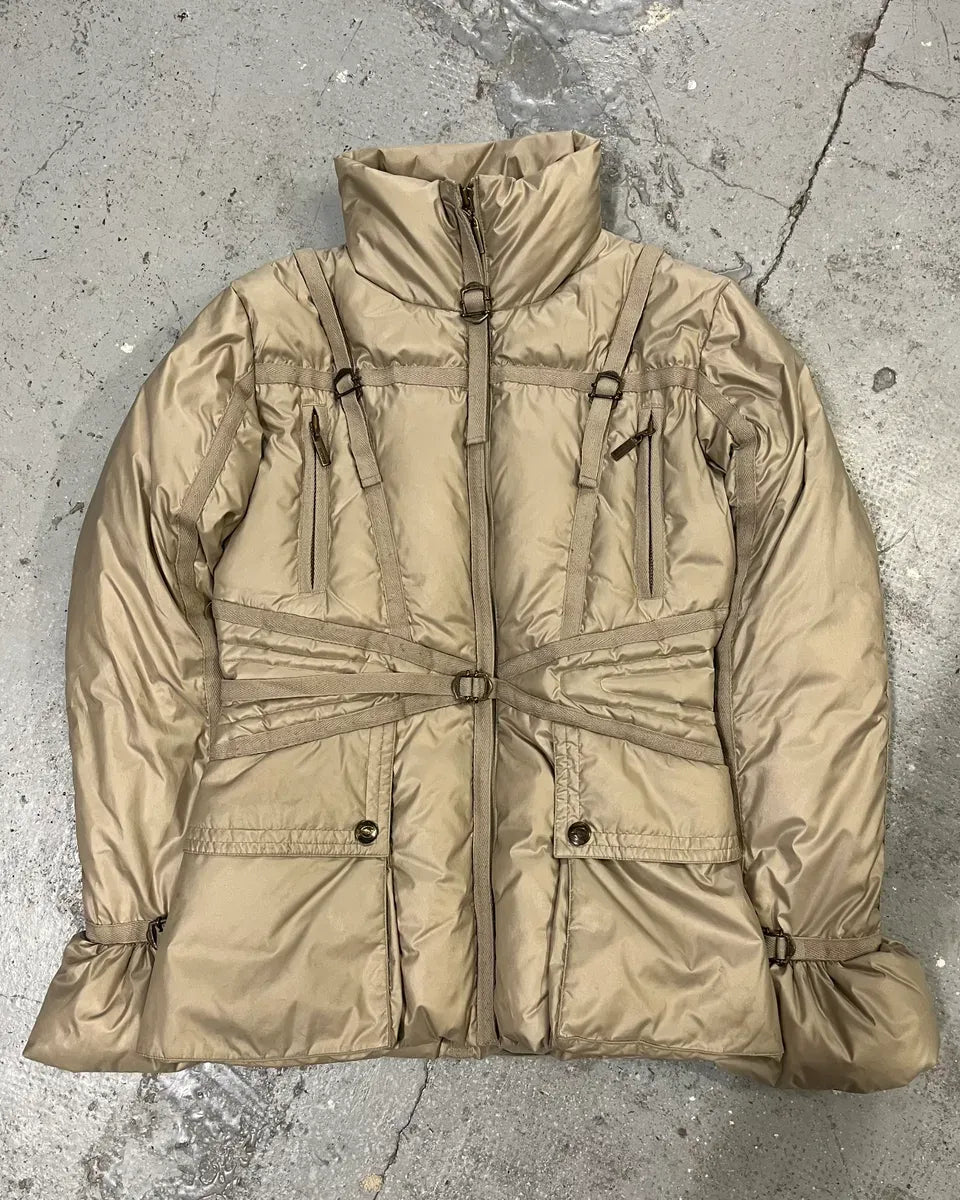 2000s Cavalli Beige Harness Puffer Bondage Jacket rhJlAIu 0