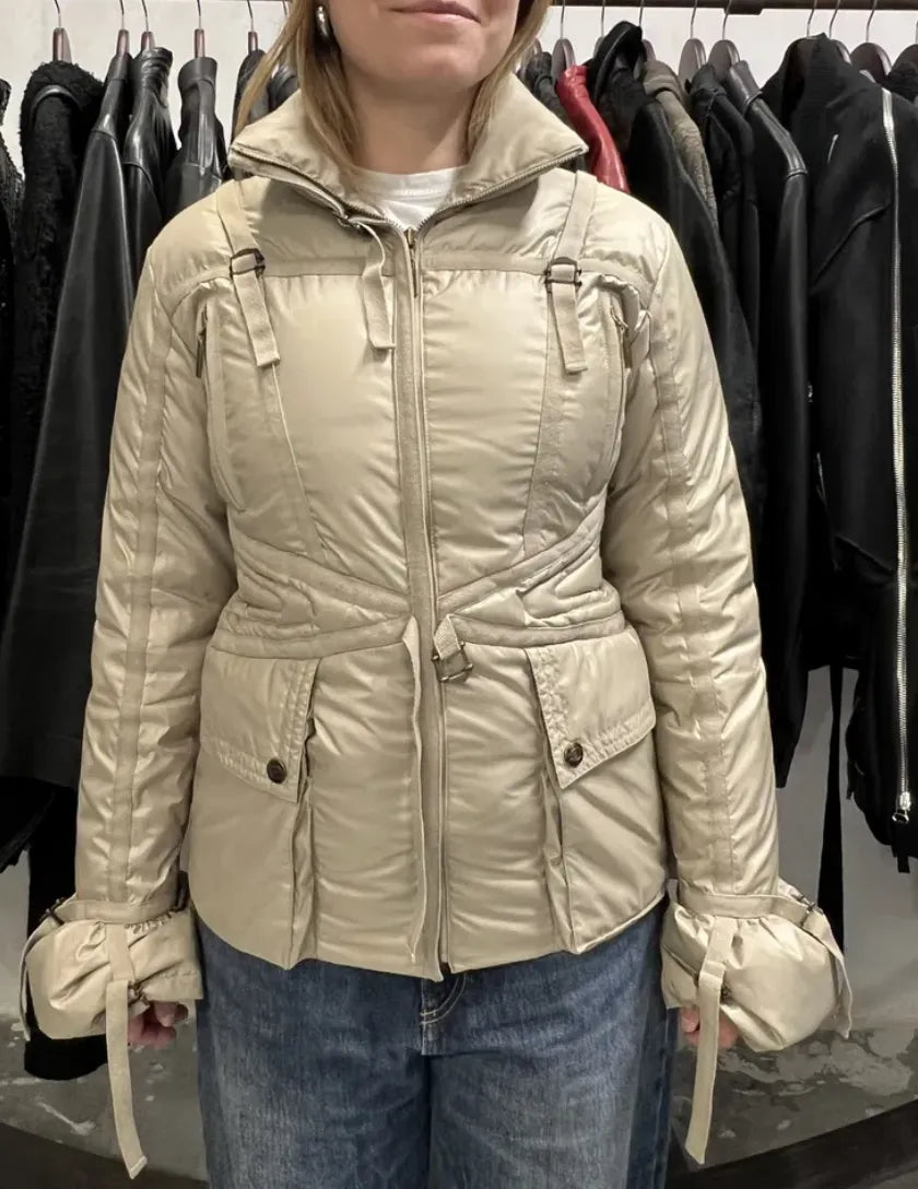 2000s Cavalli Beige Harness Puffer Bondage Jacket rhJlAIu 2