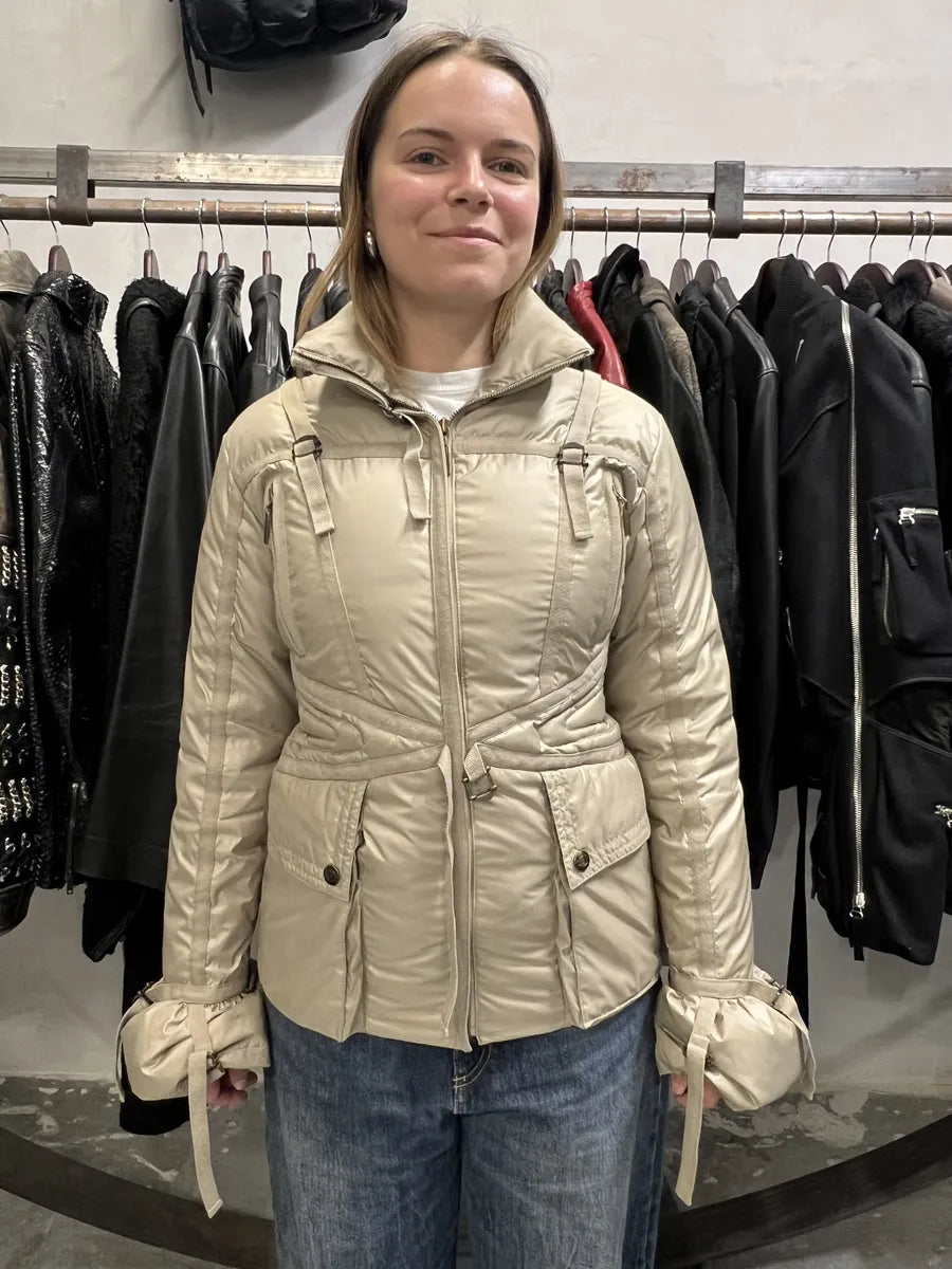 2000s Cavalli Beige Harness Puffer Bondage Jacket (S) rhJlAIu 2