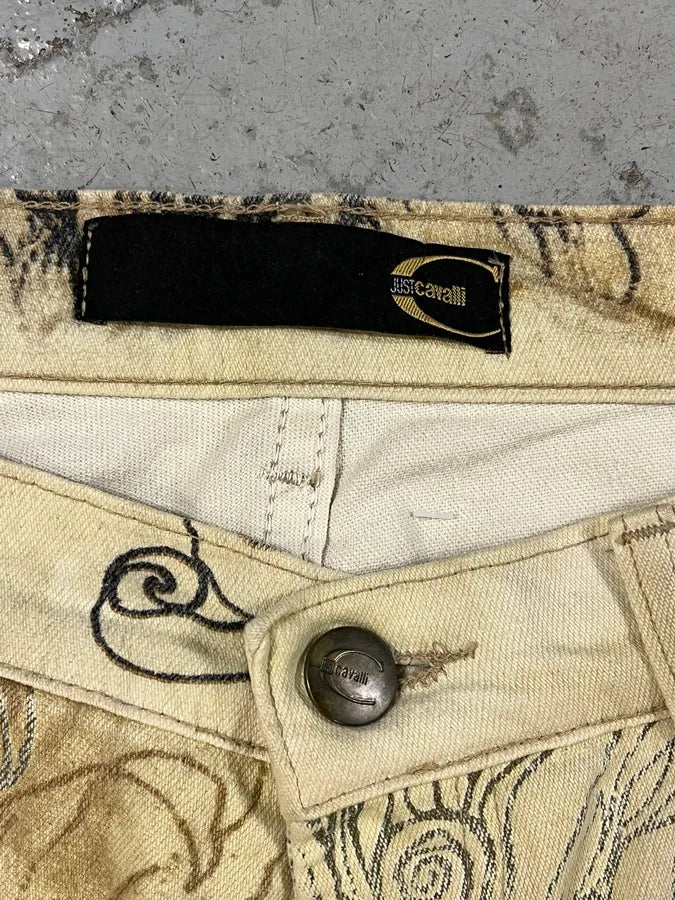 2000s Cavalli Beige Ink Flowers Pants HqLOfko 10