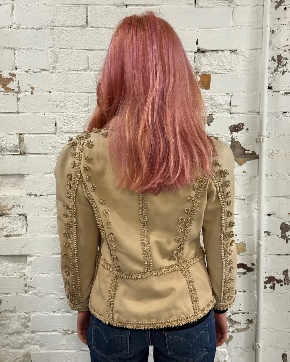 2000s Cavalli Beige Leather Embroidered Jacket  kPhhRKD 2