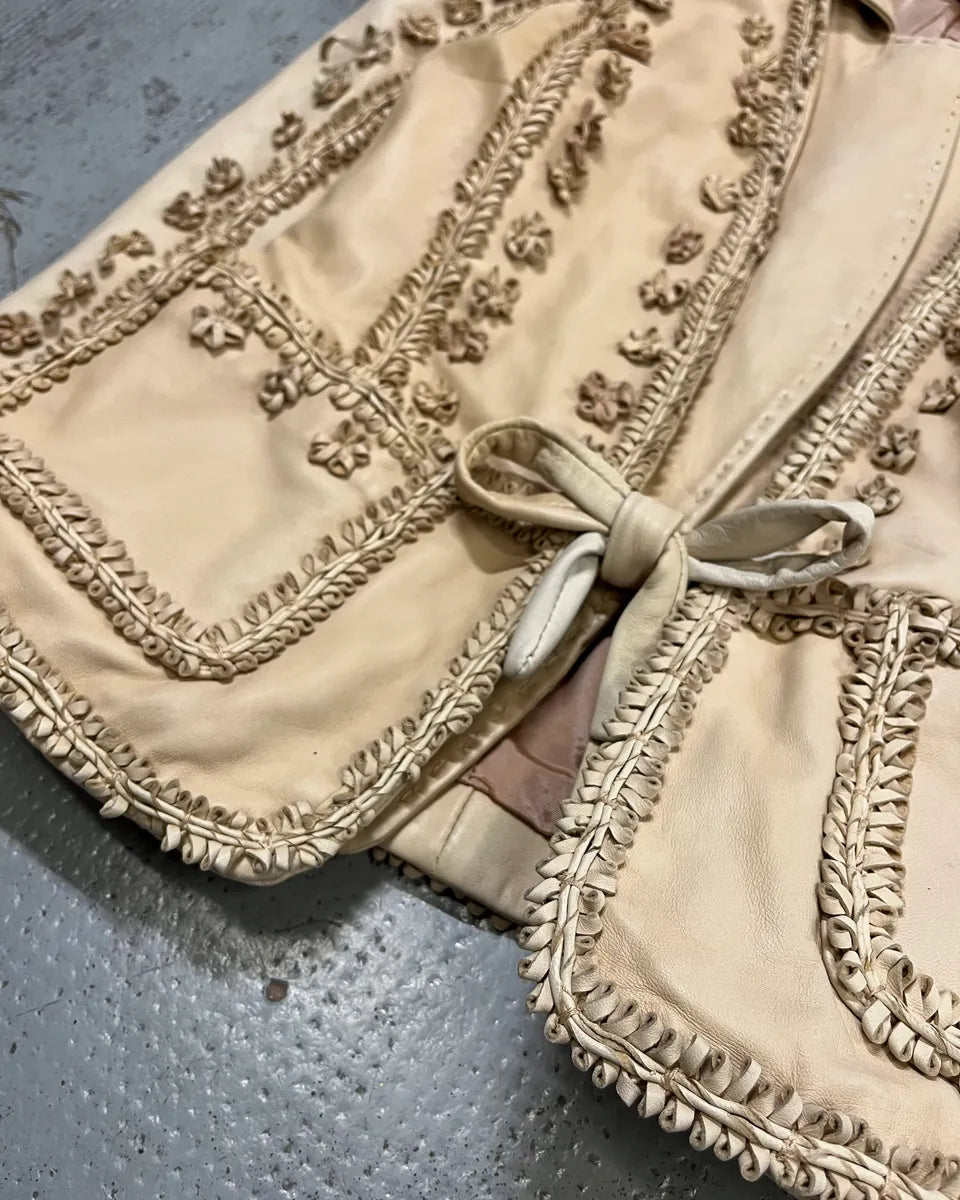 2000s Cavalli Beige Leather Embroidered Jacket  kPhhRKD 5