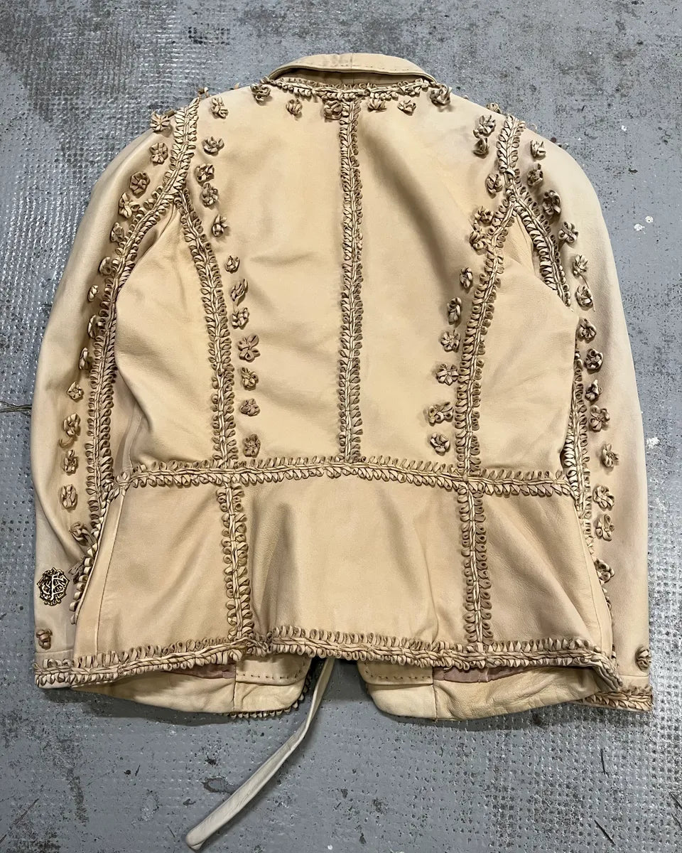 2000s Cavalli Beige Leather Embroidered Jacket  kPhhRKD 6