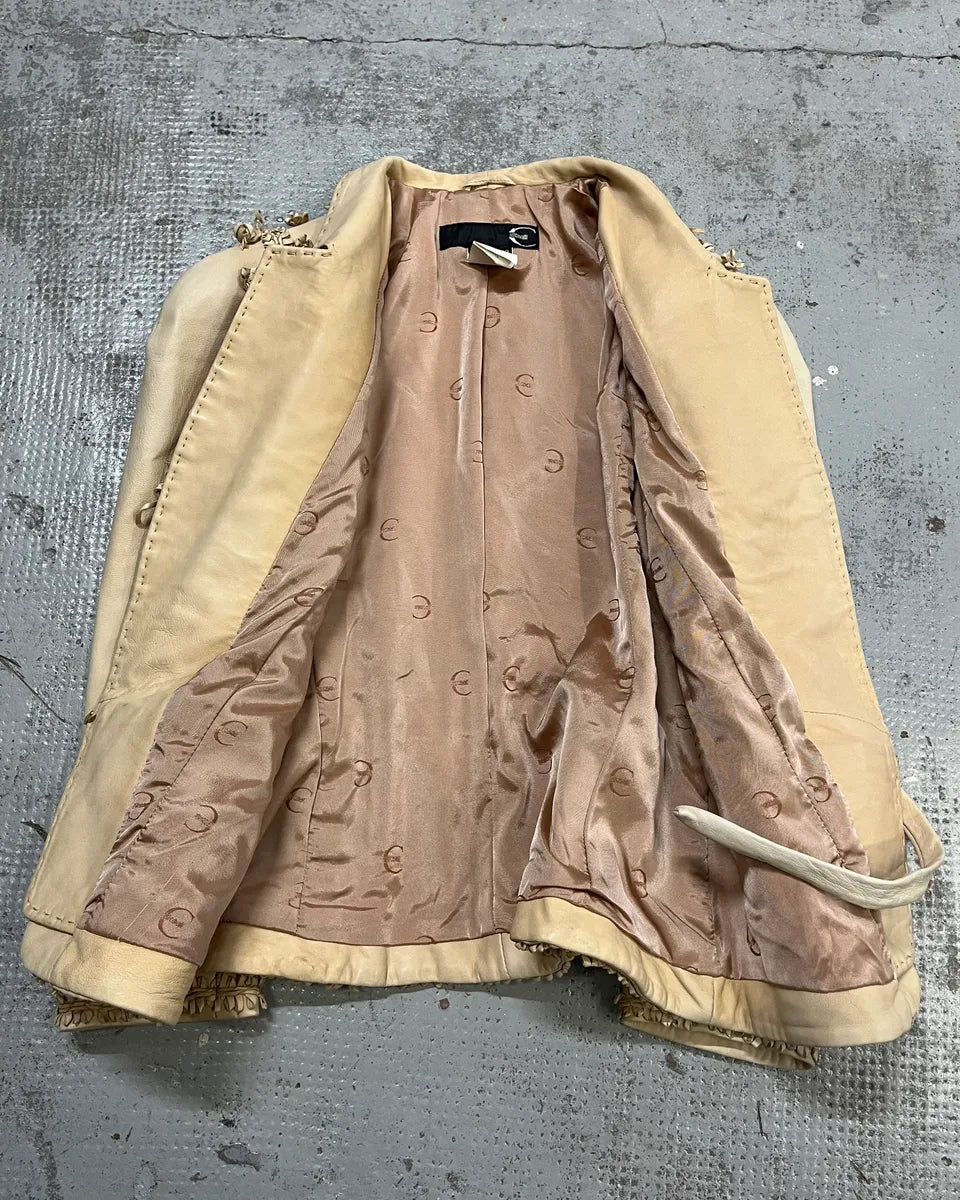 2000s Cavalli Beige Leather Embroidered Jacket  kPhhRKD 7