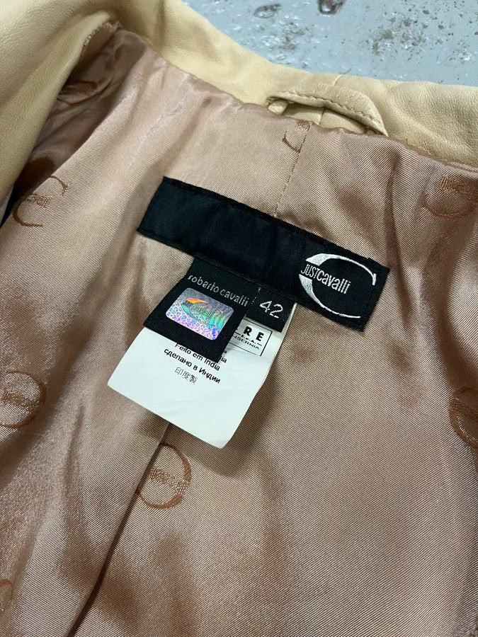 2000s Cavalli Beige Leather Embroidered Jacket  kPhhRKD 8