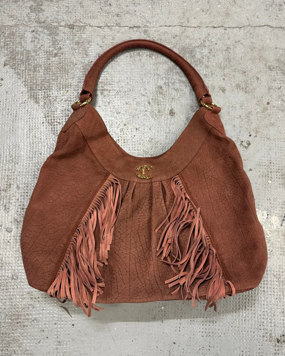 2000s Cavalli Beige Leather Fringe Handle Bag HnWJxdA 0