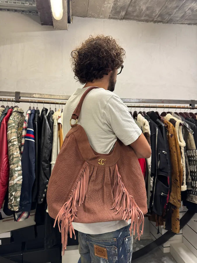 2000s Cavalli Beige Leather Fringe Handle Bag HnWJxdA 2