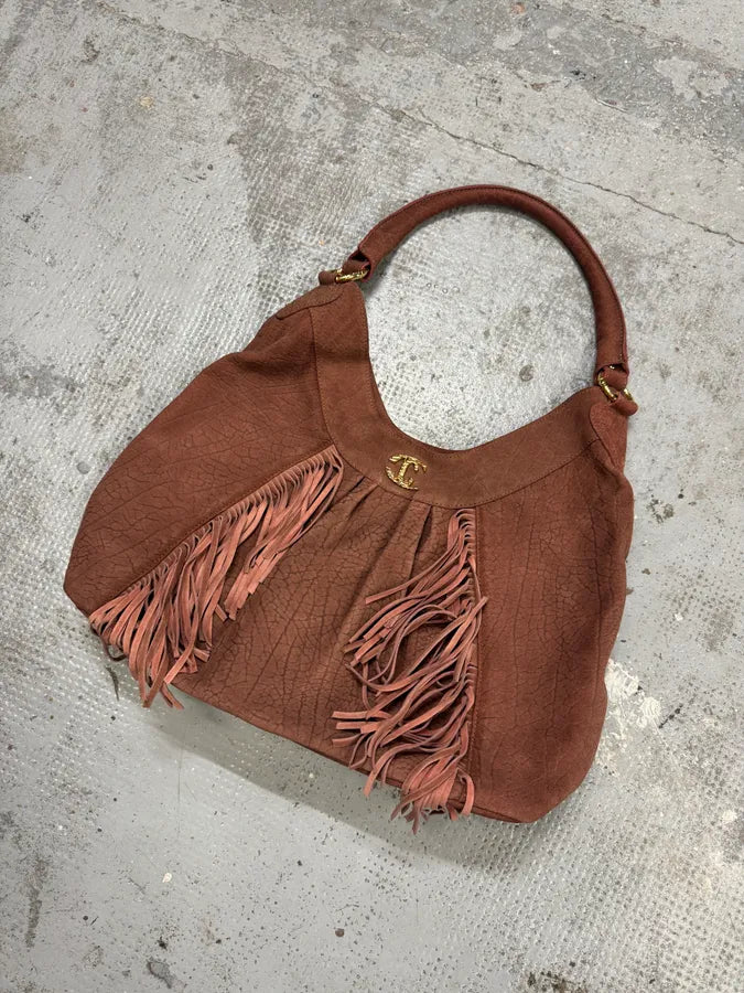 2000s Cavalli Beige Leather Fringe Handle Bag HnWJxdA 3