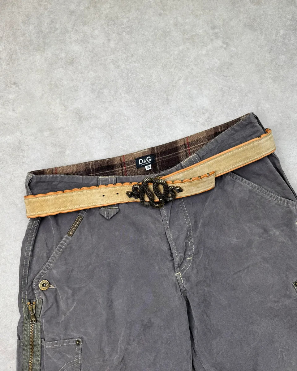 2000s Cavalli Hybrid Beige Suede Leather Snake Belt cropCCv 0