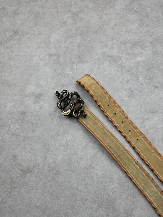 2000s Cavalli Hybrid Beige Suede Leather Snake Belt cropCCv 2