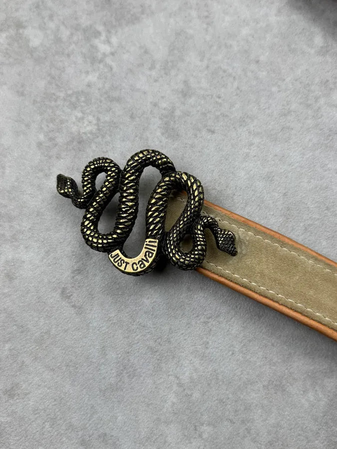 2000s Cavalli Hybrid Beige Suede Leather Snake Belt cropCCv 5