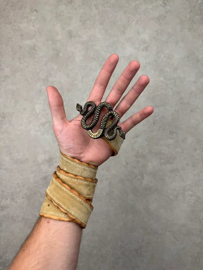 2000s Cavalli Hybrid Beige Suede Leather Snake Belt cropCCv 1