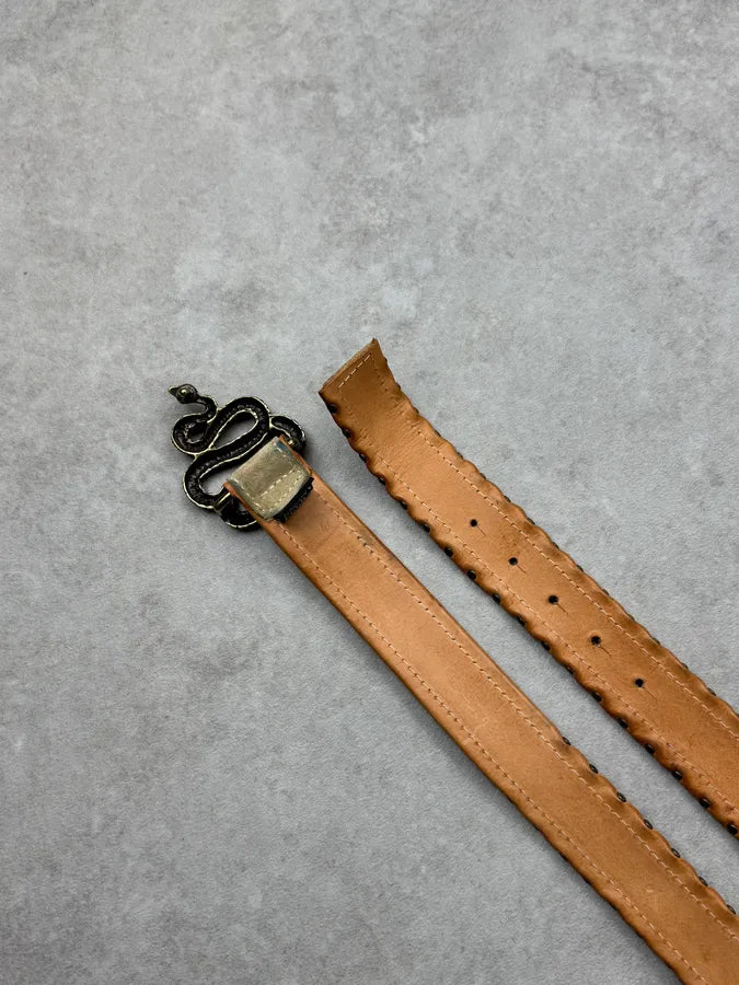 2000s Cavalli Hybrid Beige Suede Leather Snake Belt cropCCv 4