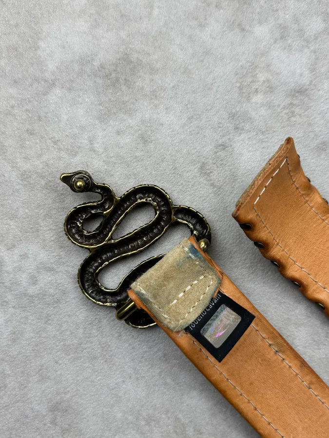 2000s Cavalli Hybrid Beige Suede Leather Snake Belt cropCCv 7