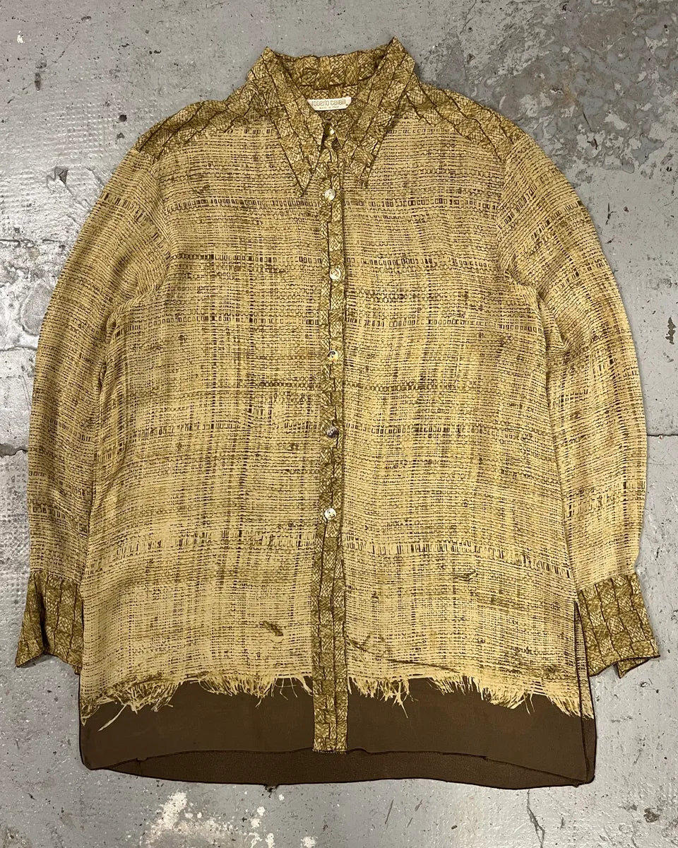 2000s Cavalli Beige Light Contemporary Summer Shirt dqMiNPl 0