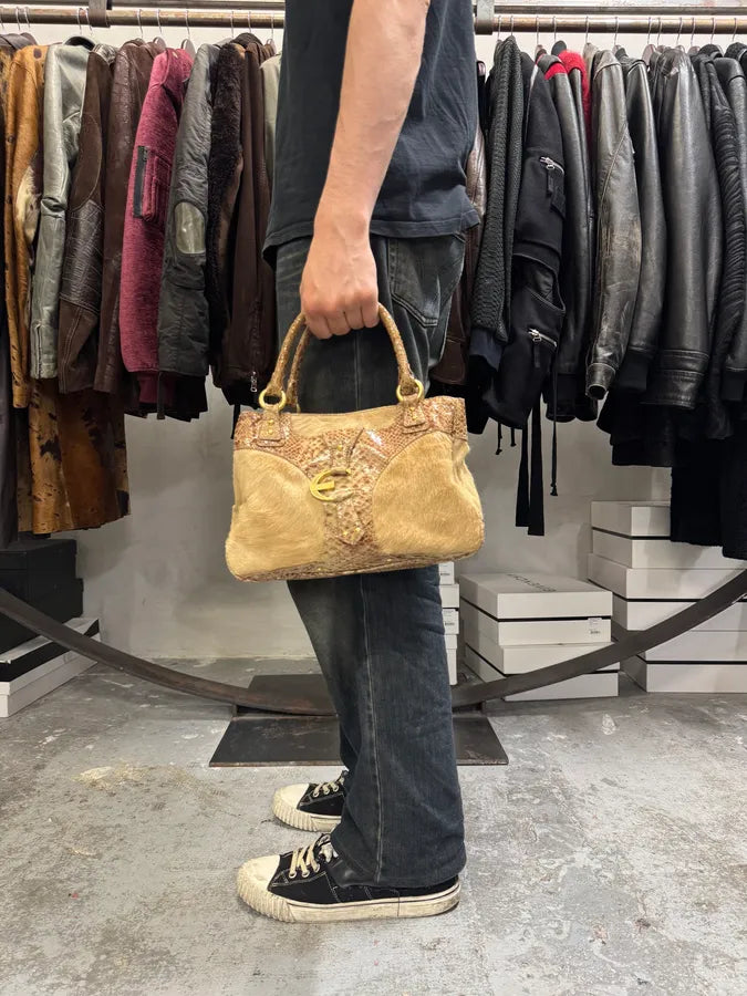 2000s Cavalli Beige Pony Hair Leather Handle Bag QZDgzHB 1
