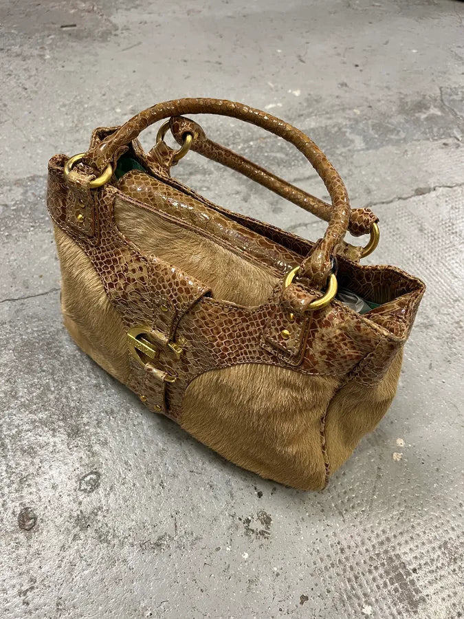 2000s Cavalli Beige Pony Hair Leather Handle Bag QZDgzHB 2