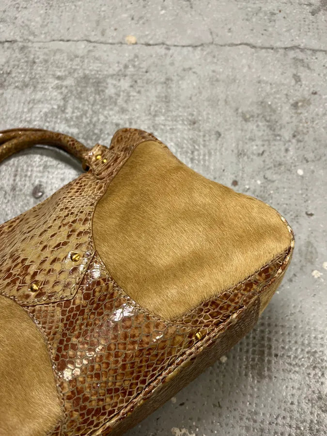 2000s Cavalli Beige Pony Hair Leather Handle Bag QZDgzHB 4