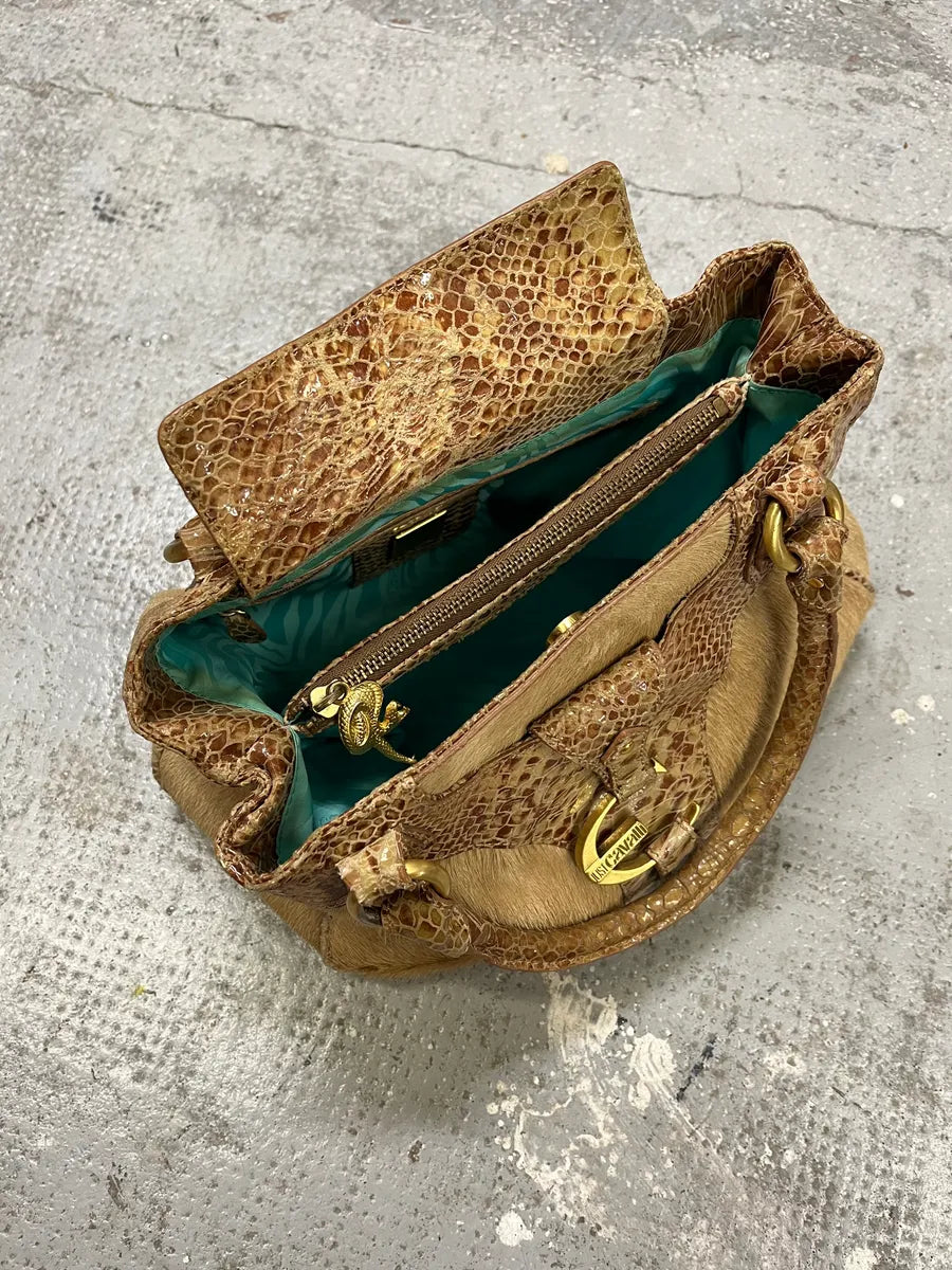 2000s Cavalli Beige Pony Hair Leather Handle Bag QZDgzHB 6