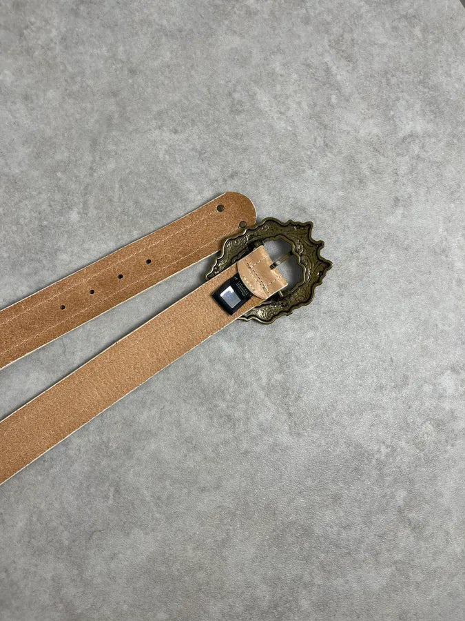 2000s Cavalli Beige Royal Buckle Leather Belt fHLLgxr 3