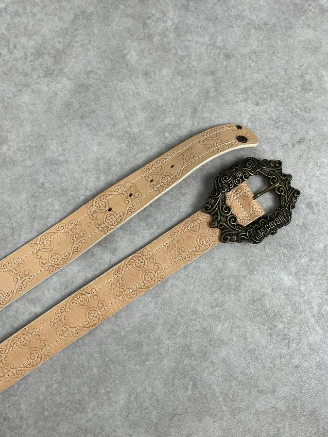 2000s Cavalli Beige Royal Buckle Leather Belt fHLLgxr 2