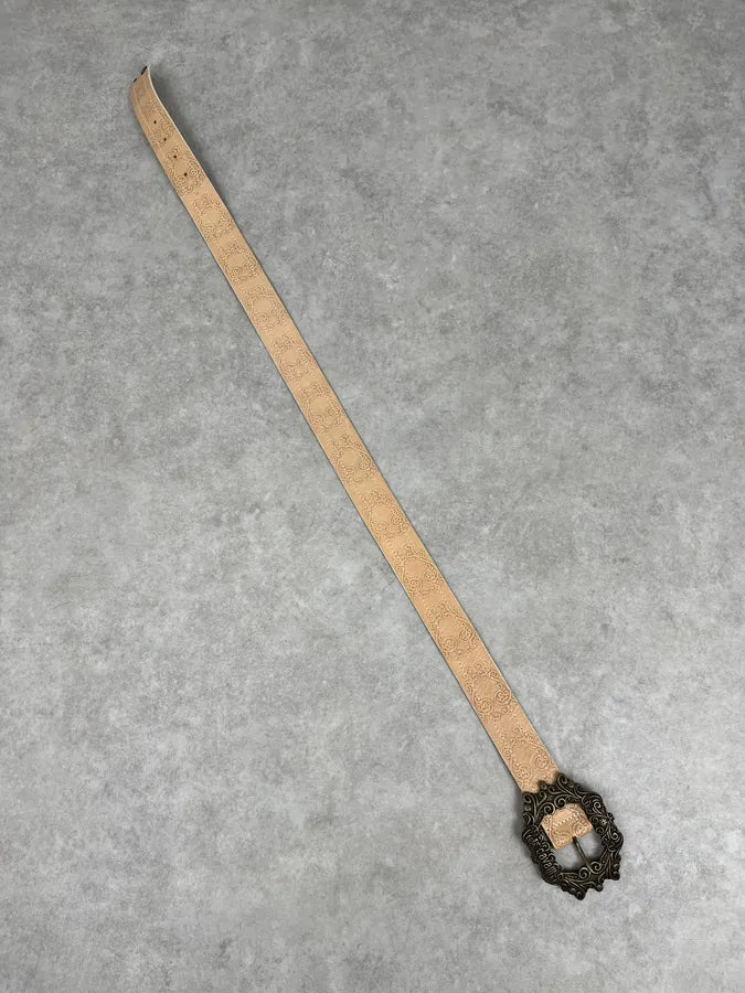 2000s Cavalli Beige Royal Buckle Leather Belt fHLLgxr 7