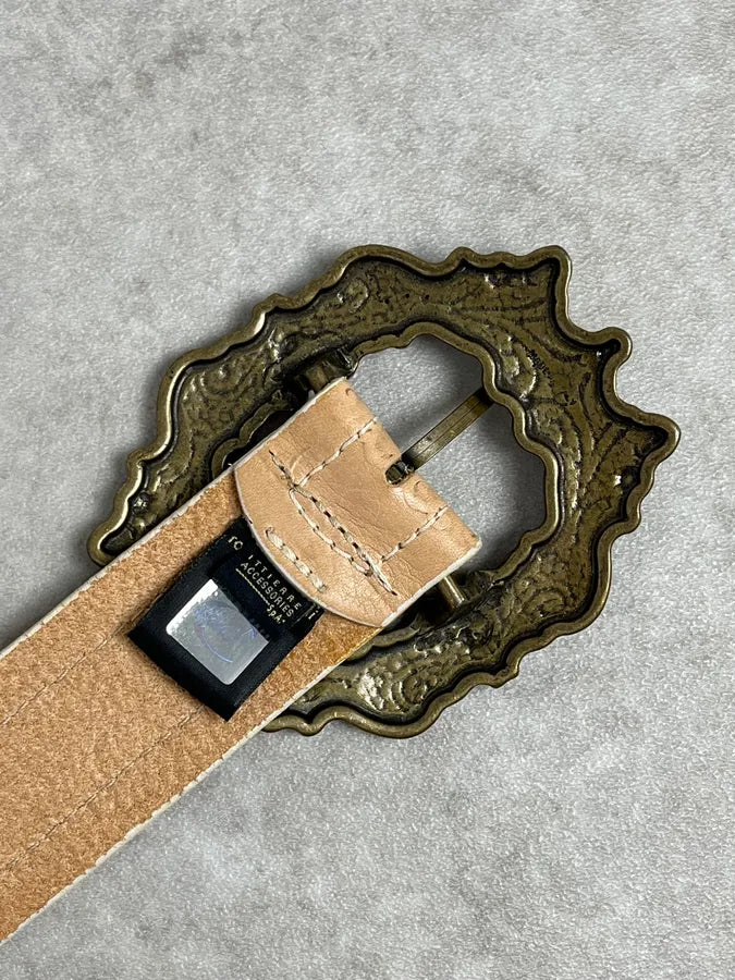 2000s Cavalli Beige Royal Buckle Leather Belt fHLLgxr 5