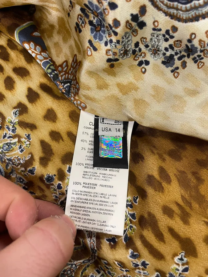 2000s Cavalli Beige Tribal Fur Collar Velvet Jacket (M/L) 10