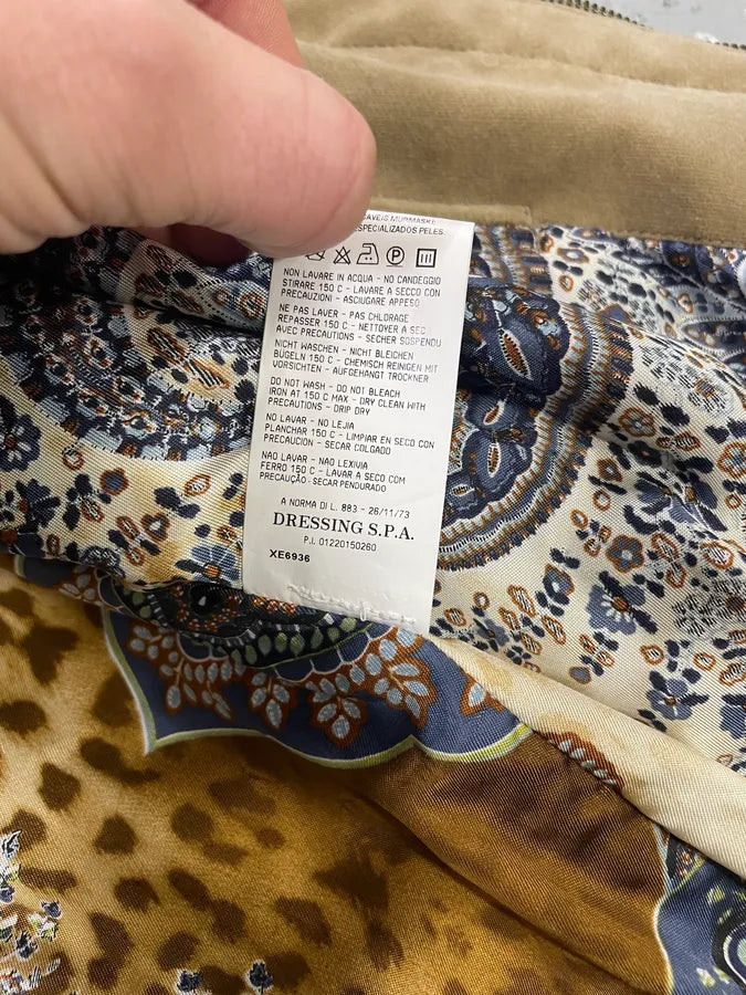 2000s Cavalli Beige Tribal Fur Collar Velvet Jacket (M/L) 11