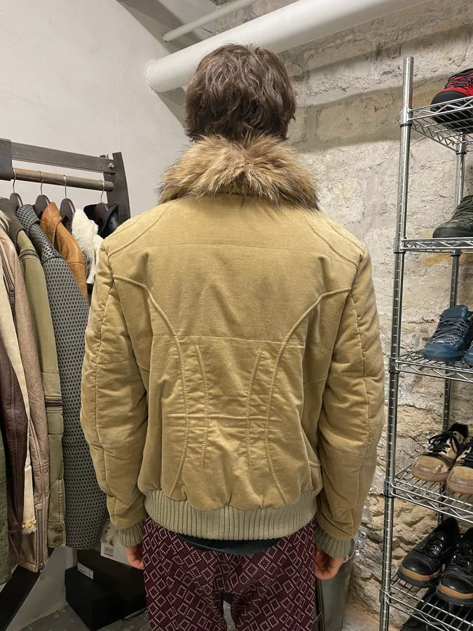 2000s Cavalli Beige Tribal Fur Collar Velvet Jacket (M/L) 2