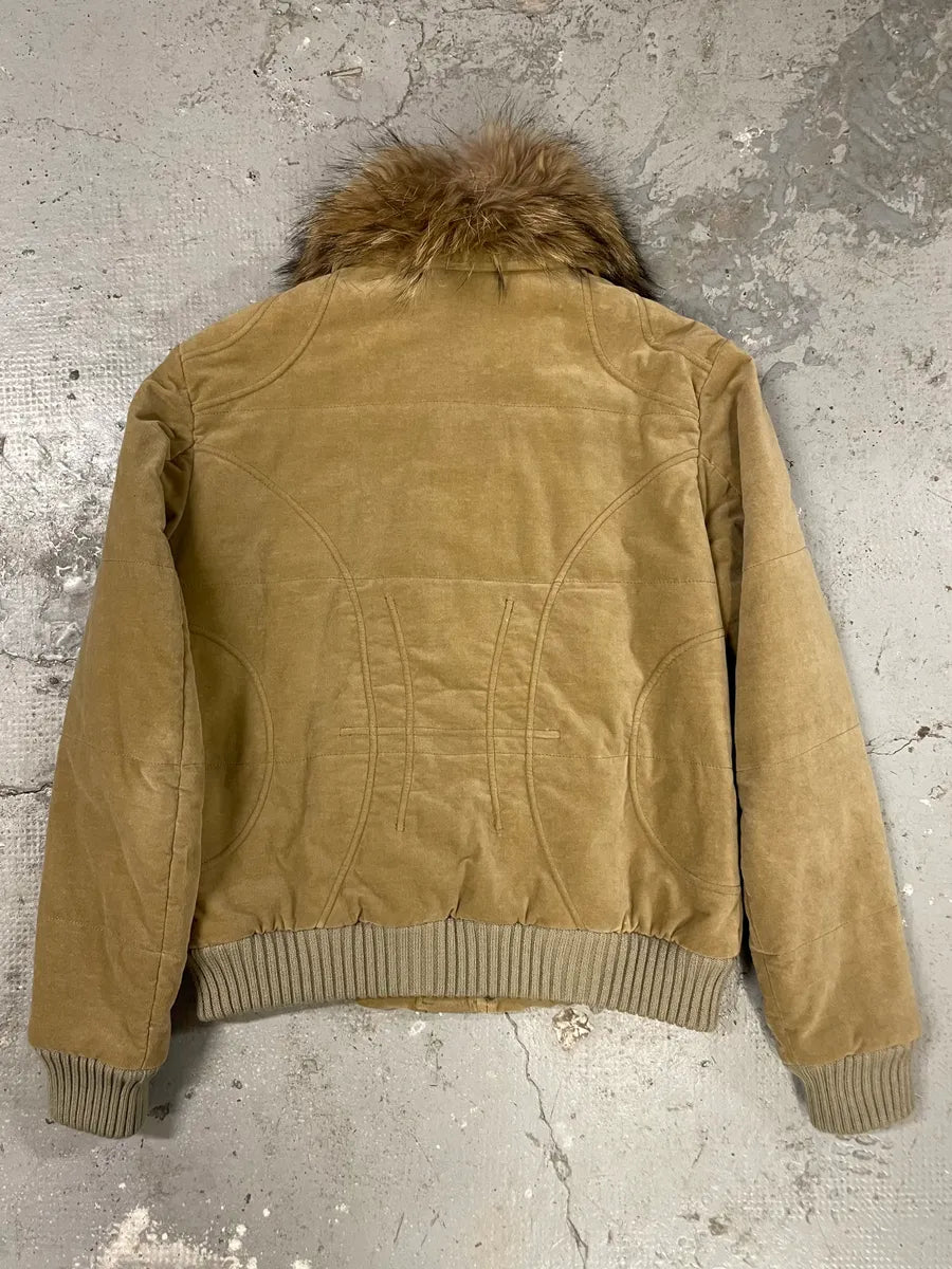 2000s Cavalli Beige Tribal Fur Collar Velvet Jacket (M/L) 3