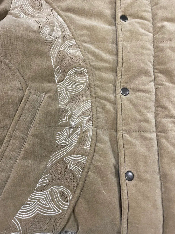 2000s Cavalli Beige Tribal Fur Collar Velvet Jacket (M/L) 6
