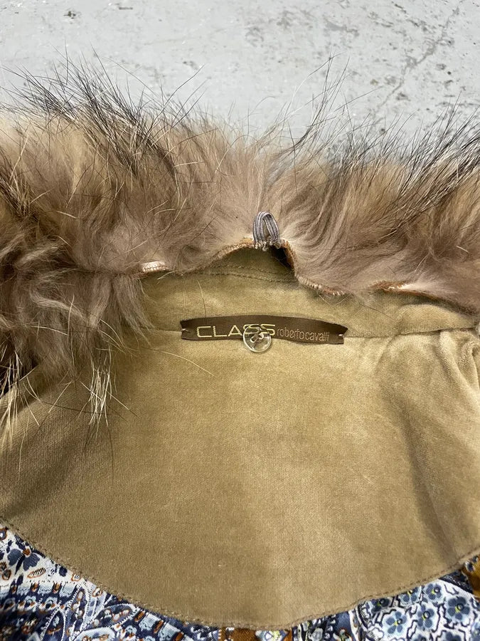 2000s Cavalli Beige Tribal Fur Collar Velvet Jacket (M/L) 9