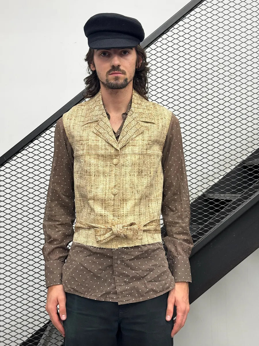 2000s Roberto Cavalli Beige Trompe l’Oeil Canvas Belted Vest GPLyiER 1
