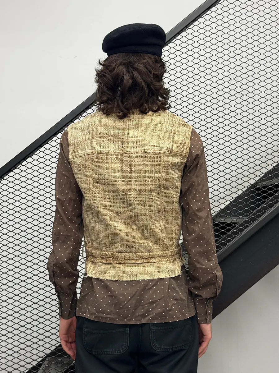 2000s Roberto Cavalli Beige Trompe l’Oeil Canvas Belted Vest GPLyiER 2