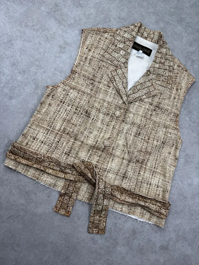 2000s Roberto Cavalli Beige Trompe l’Oeil Canvas Belted Vest GPLyiER 4