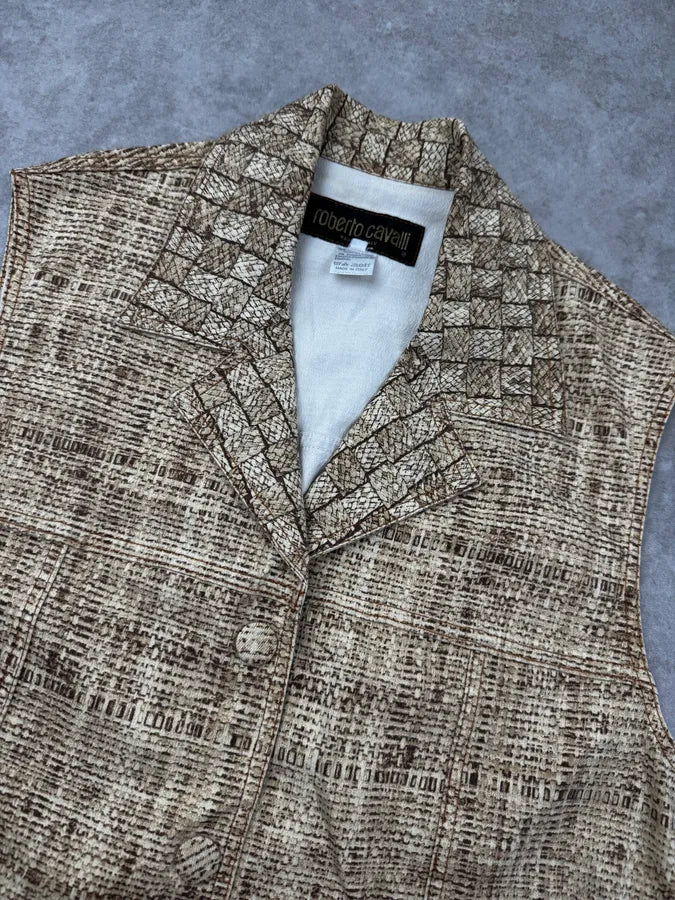 2000s Roberto Cavalli Beige Trompe l’Oeil Canvas Belted Vest GPLyiER 3