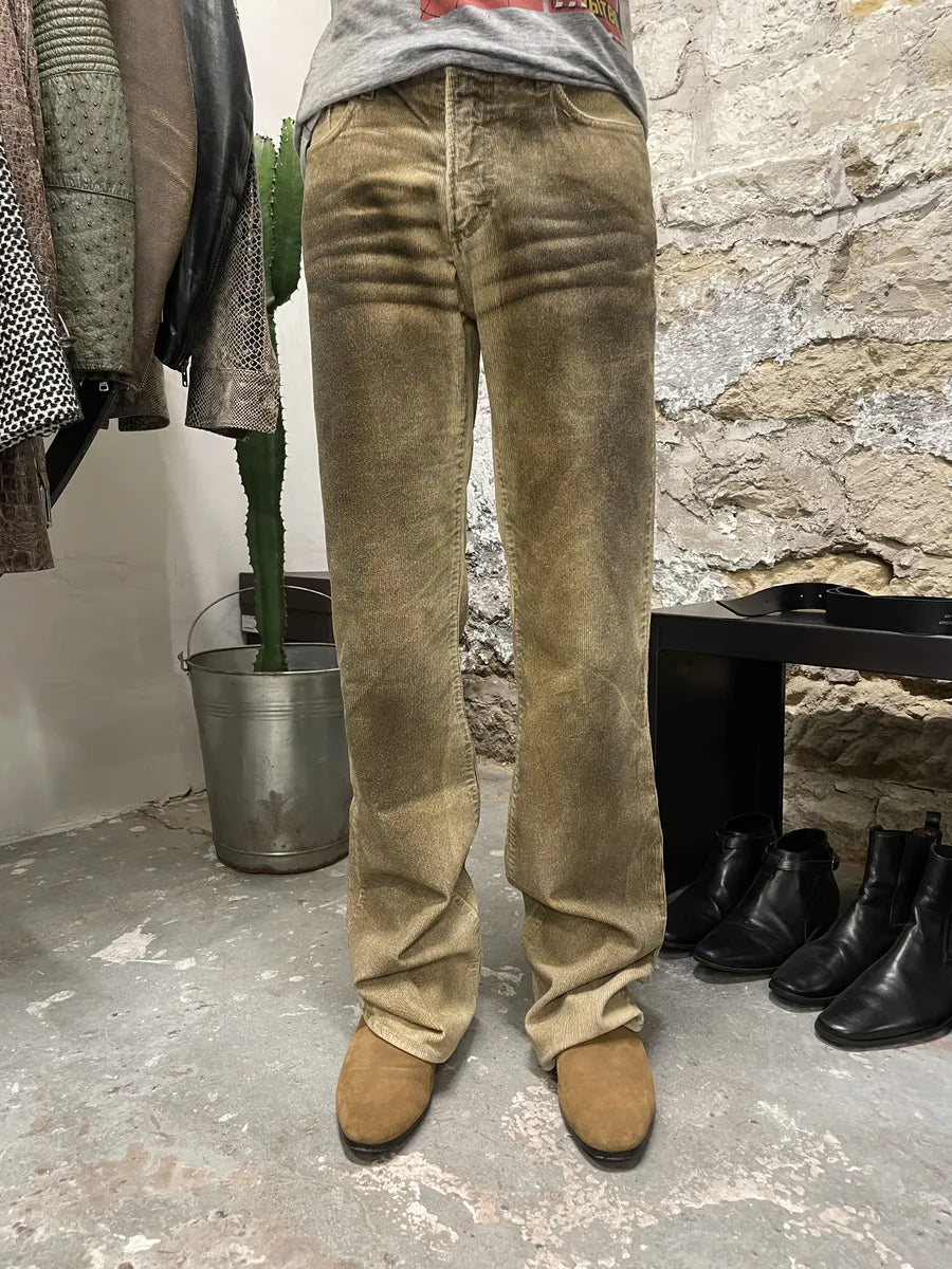 2000s Cavalli Beige Waxed Velvet Pants (S) 0