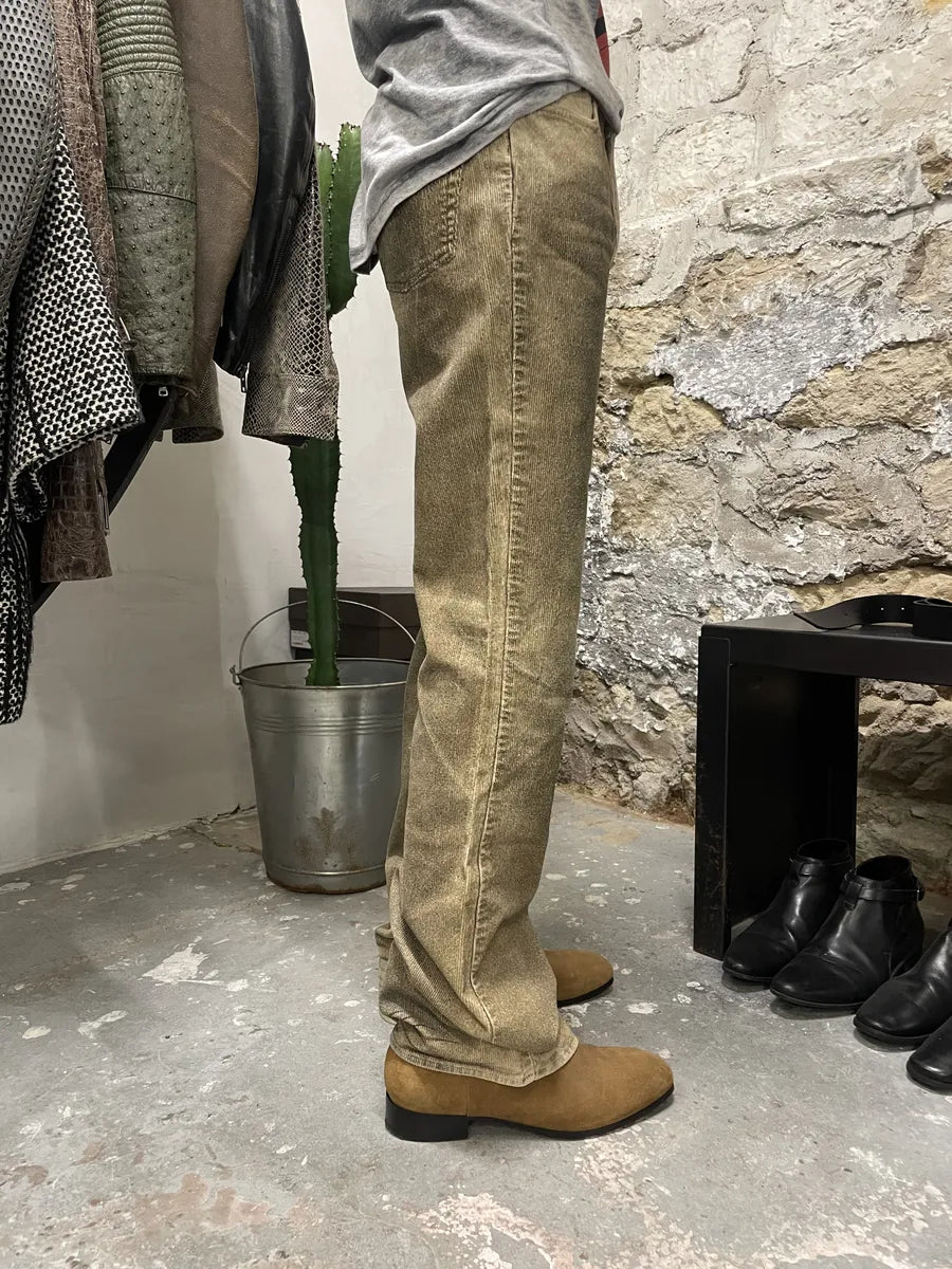 2000s Cavalli Beige Waxed Velvet Pants (S) 1