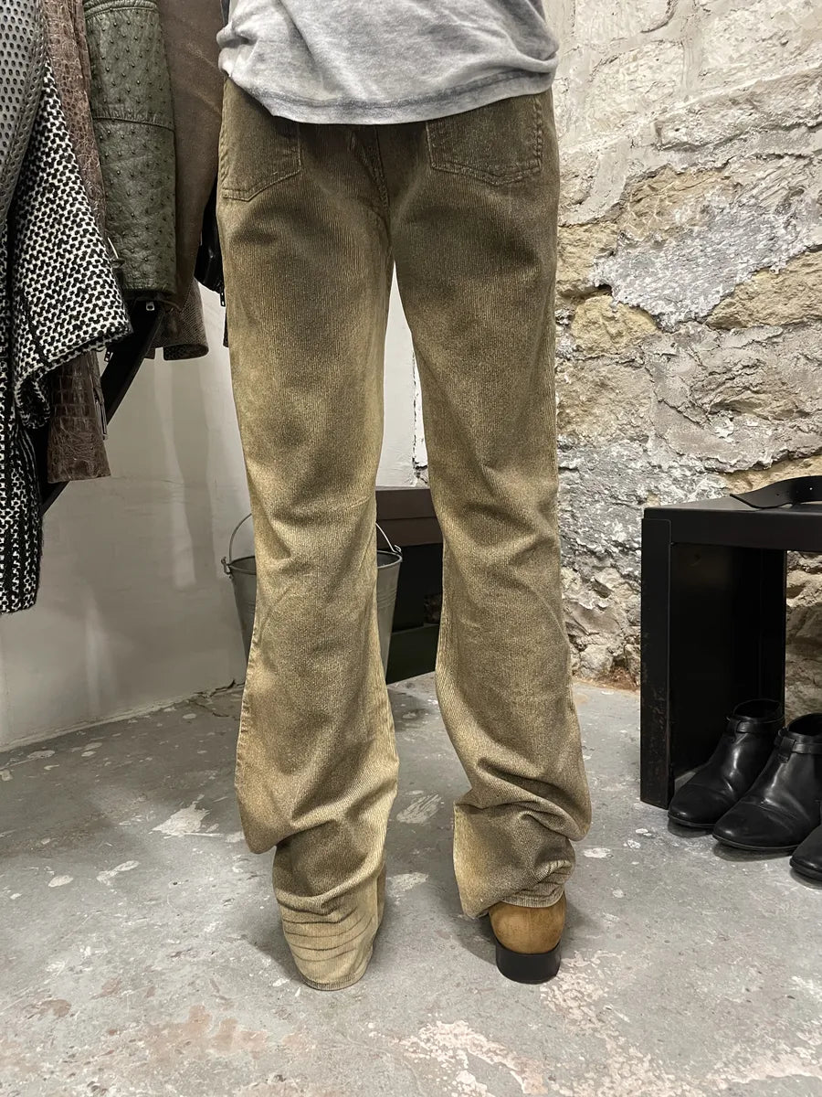 2000s Cavalli Beige Waxed Velvet Pants (S) 2