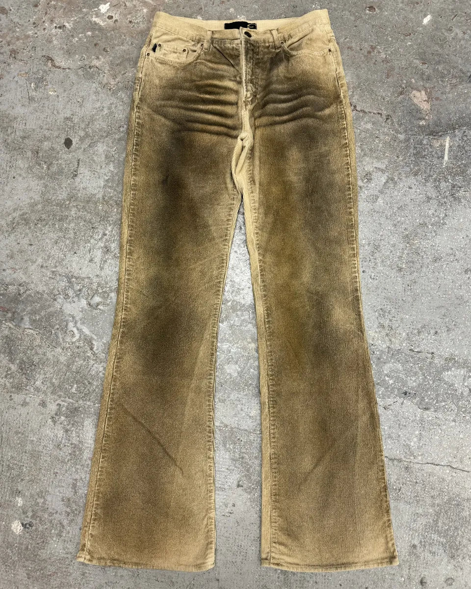 2000s Cavalli Beige Waxed Velvet Pants (S) 3