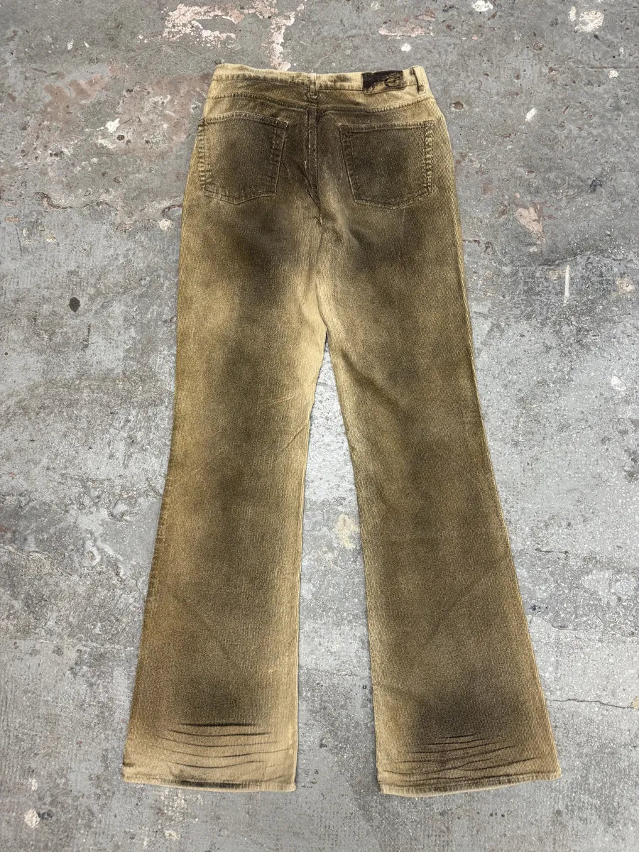 2000s Cavalli Beige Waxed Velvet Pants (S) 4