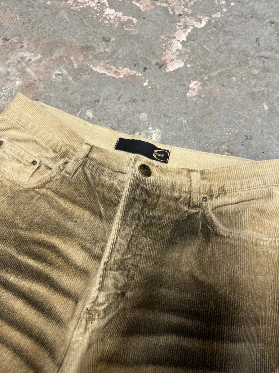 2000s Cavalli Beige Waxed Velvet Pants (S) 5