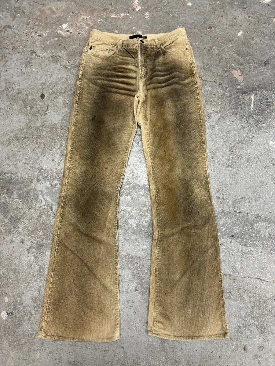 2000s Cavalli Beige Waxed Velvet Pants (S) 7
