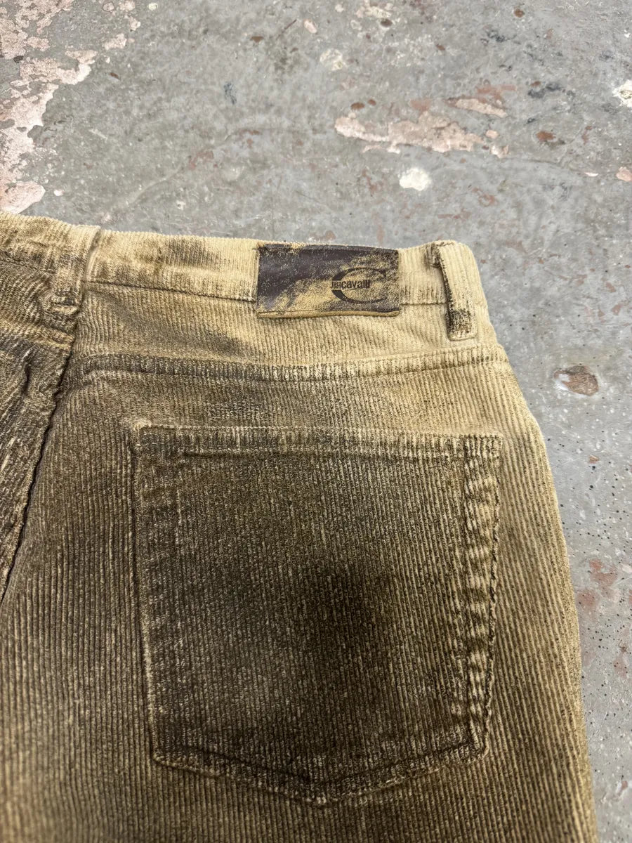 2000s Cavalli Beige Waxed Velvet Pants (S) 8