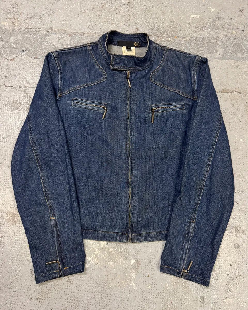 2000s Cavalli Biker Denim Jacket PztZNbH 0