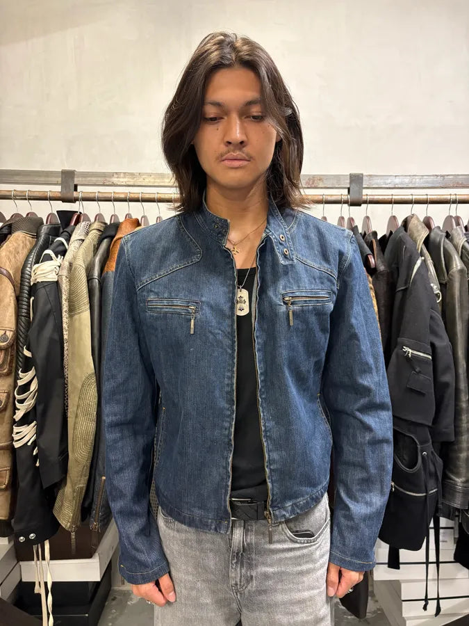 2000s Cavalli Biker Denim Jacket PztZNbH 1