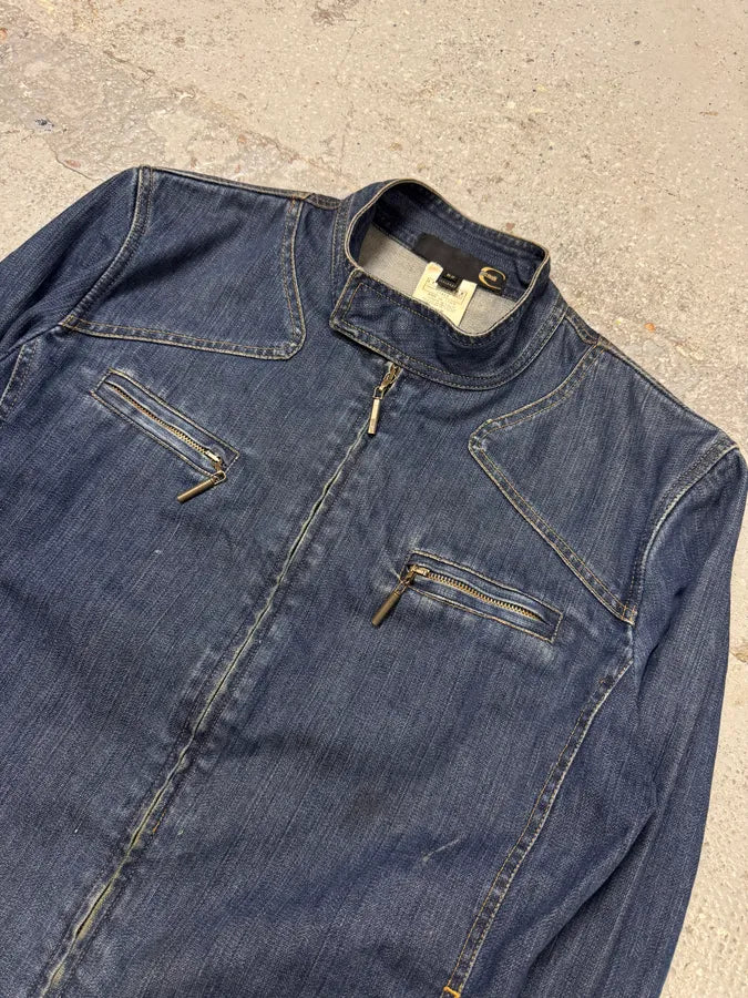 2000s Cavalli Biker Denim Jacket PztZNbH 4