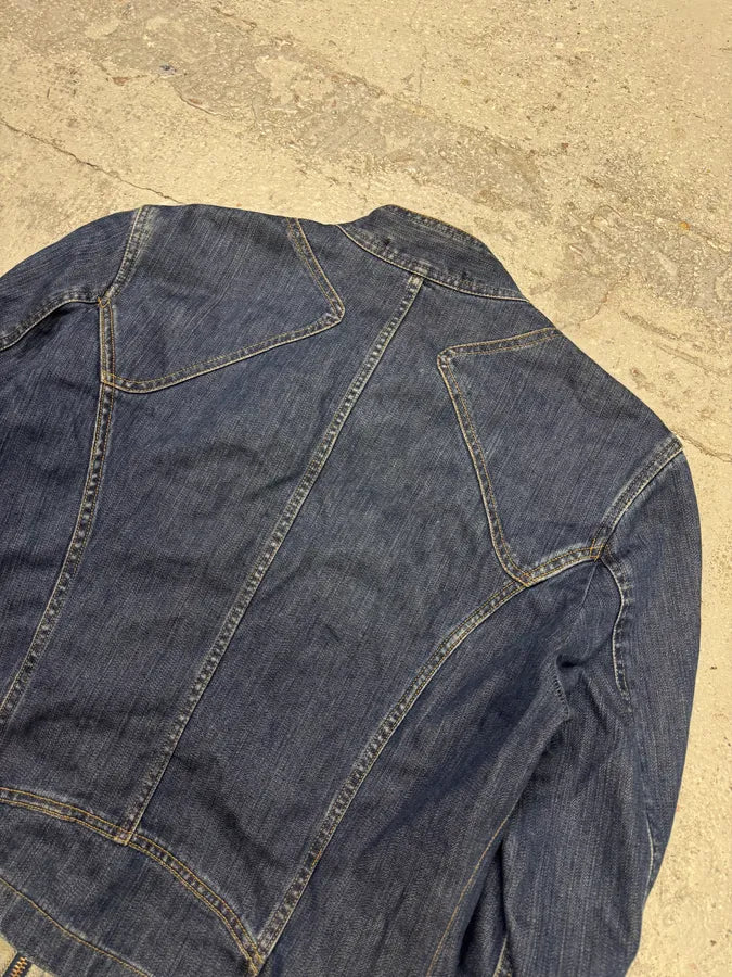2000s Cavalli Biker Denim Jacket PztZNbH 6